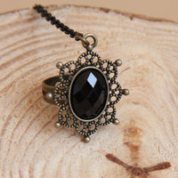 BLACK Lace Dangle Goth Victorian Lolita Rose Black Droplet Bracelet - Thumbnail 2