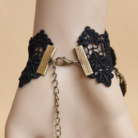 BLACK Lace Dangle Goth Victorian Lolita Rose Black Droplet Bracelet - Thumbnail 4