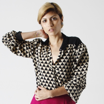 Black and cream geometrical print blouse