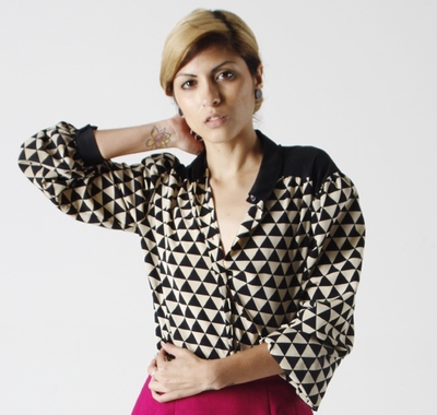 Black and cream geometrical print blouse