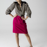 Black and Cream Geometrical Print Blouse - Thumbnail 1