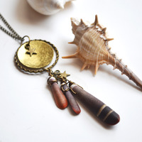 Sea Urchin Talisman Necklace, Sea Urchin, Sea Urchin Necklace, Moon and Stars - Thumbnail 2