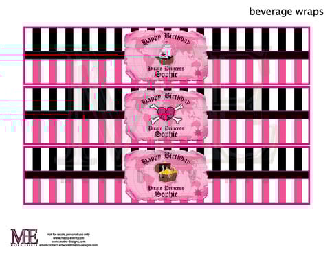 Pirate Girl Water Bottle Labels, Pirate Party Decorations, Girl's Pirate Party Labels, Pirate Birthday, Pirate Party Supplies