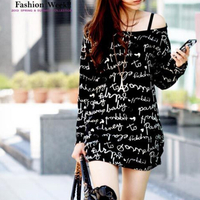 Fashion Cotton Blends Long Sleeve O-Neck Pullover Letter Womens T-Shirts 025-140507024 - Thumbnail 2