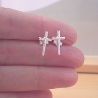 925 Silver Cross Earrings/Sterling Silver Cross Stud Earrings/Silver Jewellery/Silver Jewelry/Silver Crucifix Earrings/925 Cross Earrings - Thumbnail 1