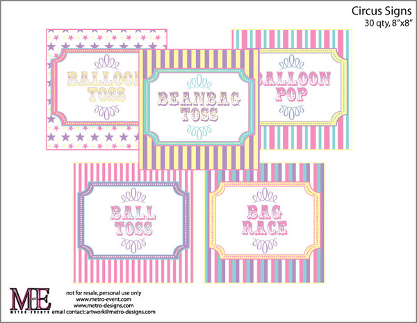 Circus and Carnival Party Signs, 30qty