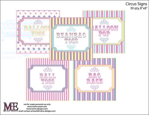 Circus and Carnival Party Signs, 30qty