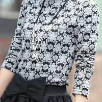 Fashion Cotton Blends Long Sleeve O-Neck Pullover Print Womens T-Shirts 025-150107009 - Thumbnail 4