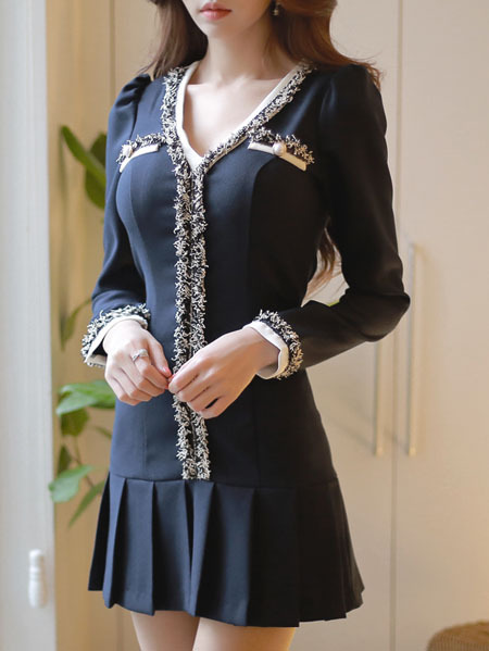 Sexy Cotton Blends Sheath Above Knee Patchwork Womens Dresses 023-150107026