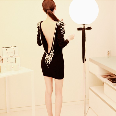 Sexy racerback pearl black dress