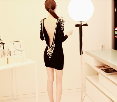 Sexy Racerback Pearl Black Dress
