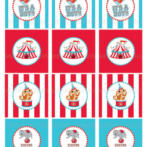 Vintage Circus Baby Shower Tags/Toppers - Thumbnail 1