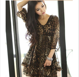 Half Sleeve Leopard Chiffon Dress
