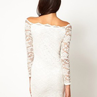 Lace Boat Neck Cocktail Dress - Thumbnail 4