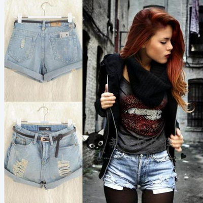 Wash denim ripped high waist