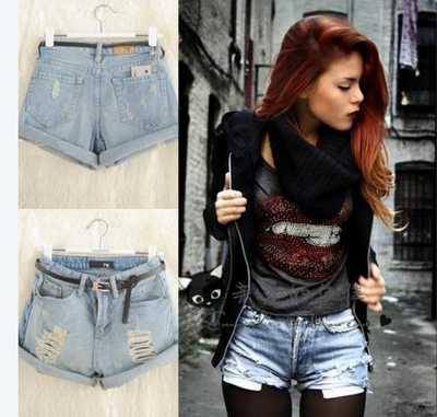 Wash Denim Ripped High Waist