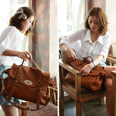 Retro brown messenger tote handbag