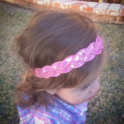 Pink braided sequin headband