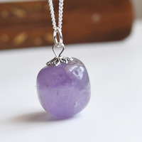 Tumbled Amethyst Necklace, Tumbled Stone Necklace for Her, Purple Stone Necklace for Spring, Canadian Jewelry Shop Simple Stone Necklace - Thumbnail 5