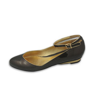 Brown Patent Leather Ankle Strap Flat, Wedge heel, Pointed Toe, Sizes 5 and 6, Made in Italy