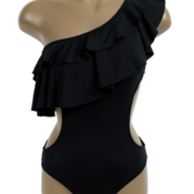 Oblique waist ruffle side one piece swimsuit