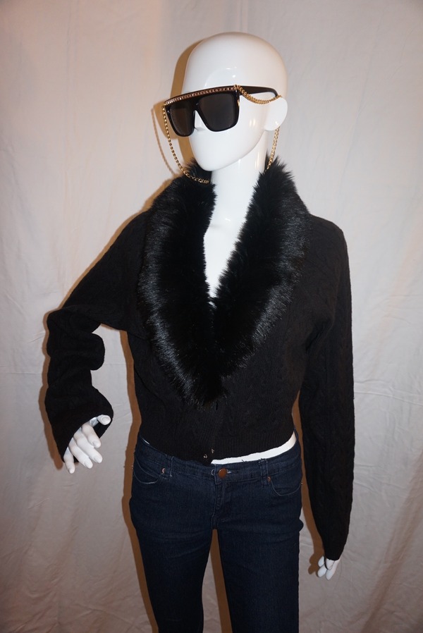Vintage Loft Black Fur Neck Top Size XL