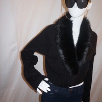 Vintage Loft Black Fur Neck Top Size XL - Thumbnail 1