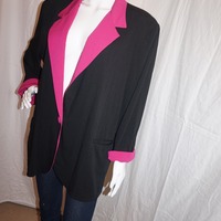Vintage Toni Garment Black/Pink Collar Blazer Size 2x - Thumbnail 3