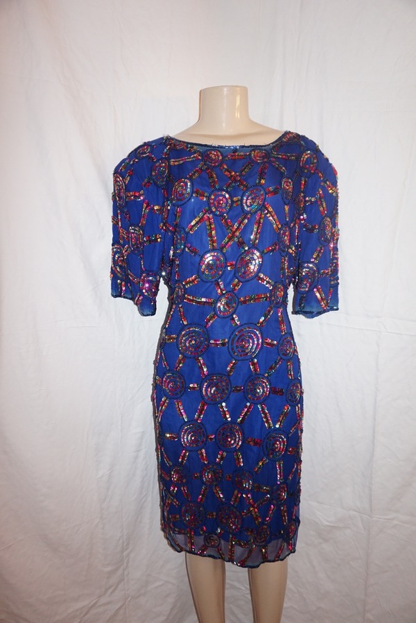 Vintage Midnight Run Blue Sequins Dress Size 1x