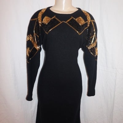 Vintage megalia black/gold sweater dress size xl