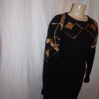 Vintage Megalia Black/Gold Sweater Dress Size XL - Thumbnail 1