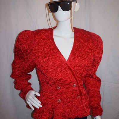 Vintage farinane red ruffle peplum top size m-l