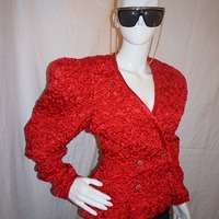 Vintage Farinane Red Ruffle Peplum Top Size M-L - Thumbnail 2