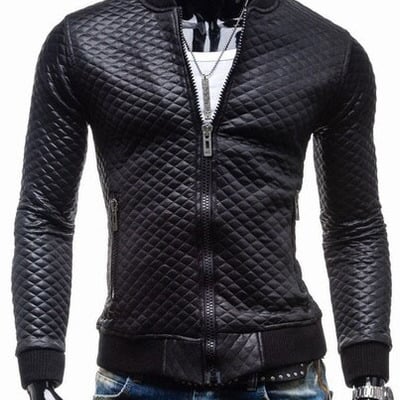 Plain o-neck long sleeve pu zipper mens jackets 011-150109001