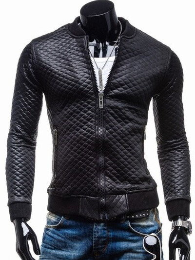Plain o-neck long sleeve pu zipper mens jackets 011-150109001