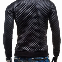 Plain O-Neck Long Sleeve PU Zipper Mens Jackets 011-150109001 - Thumbnail 1