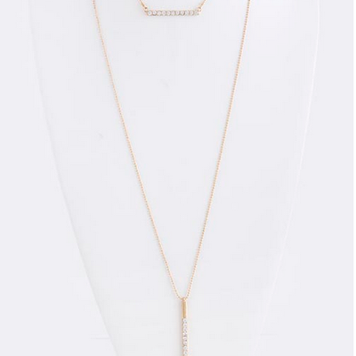 On sale!!! crystal encrusted metal bar layer necklace