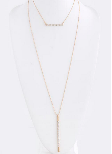 ON SALE!!! CRYSTAL ENCRUSTED METAL BAR LAYER NECKLACE