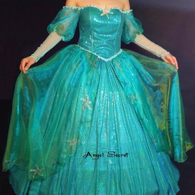 P158 with sea star rhinestone ariel gown dress little mermaid 