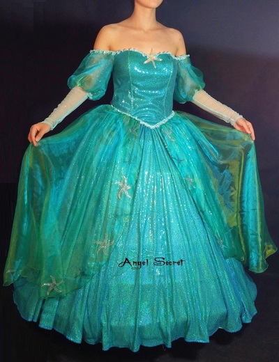 P158 with sea star rhinestone Ariel gown dress Little mermaid 