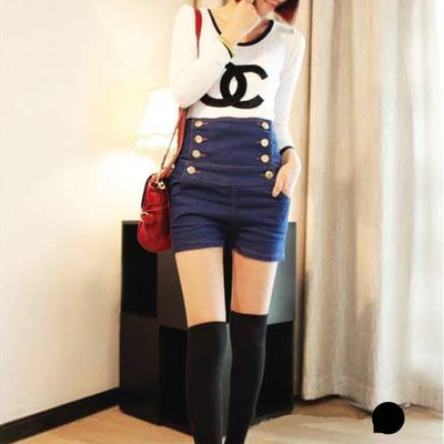 High waist vintage double breasted shorts - Thumbnail 5