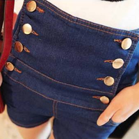 High Waist Vintage Double Breasted Shorts - Thumbnail 2