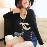 High Waist Vintage Double Breasted Shorts - Thumbnail 3