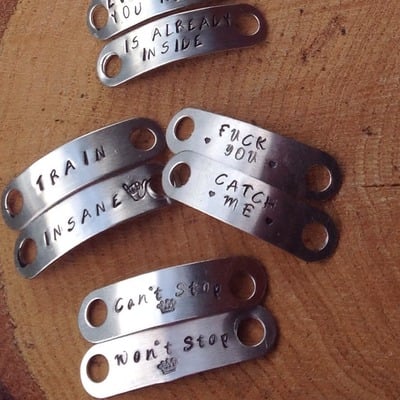 Hand stamped a sneaker tags