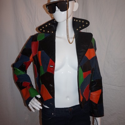 Vintage black/multicolor leather jacket no/buttons size s