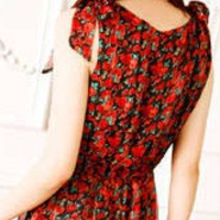 Red Chiffon Dress With Belt - Thumbnail 2