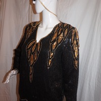 Vintage Petite Illustrations Black/Gold Sequins Top Size S - Thumbnail 1