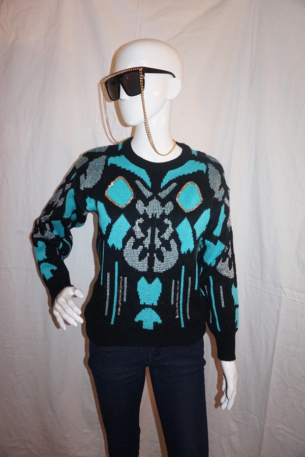 Vintage Apell Barre Black/Turquoise Sweater Size S