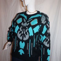 Vintage Apell Barre Black/Turquoise Sweater Size S - Thumbnail 2