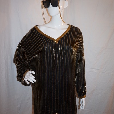 Vintage nite line black/gold sequins top size 2x